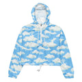 Lightweight and stylish, the Cloudy Sky cropped windbreaker features a vibrant cloud pattern, perfect for outdoor adventures.