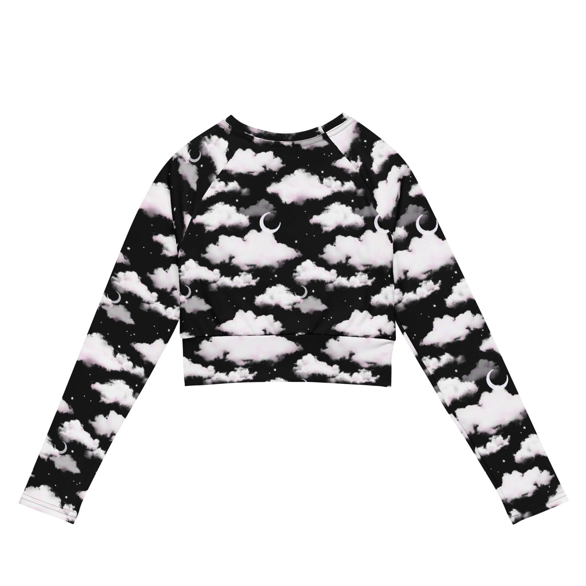 Stylish Cloudy Sky Long-sleeved Crop Top in eco-friendly fabric, perfect for sports and athleisure from your favorite store.