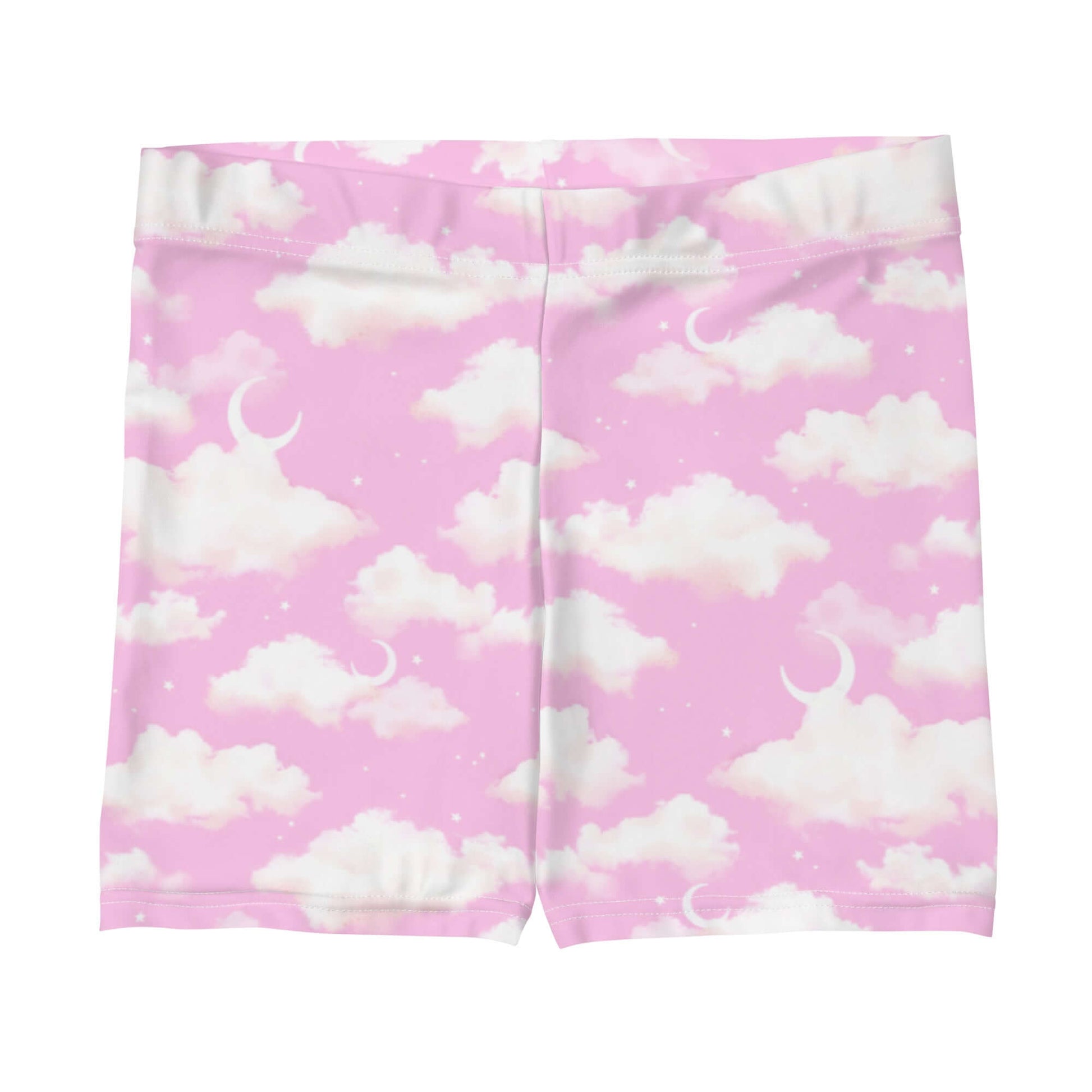 Cloudy Sky Shorts feature a pink cloud design, perfect for casual outings or workouts in soft, comfy fabric.