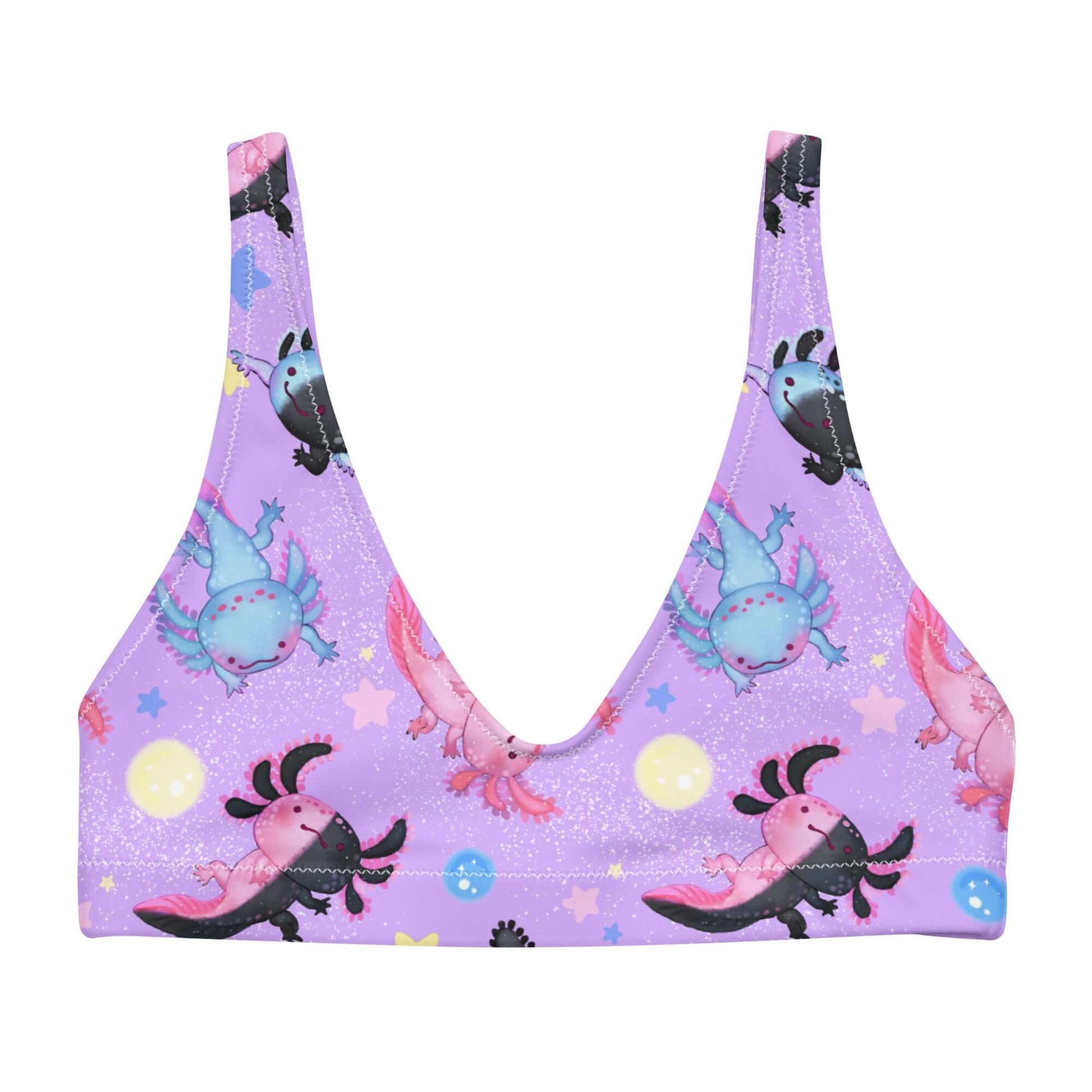 Bright and playful Axolotl Padded Bikini Top, perfect for summer fun and poolside relaxation.
