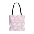 Cute and cozy, the Snow Bunny Tote Bag (Pink) features adorable bunnies on a pastel background, perfect for any outfit!