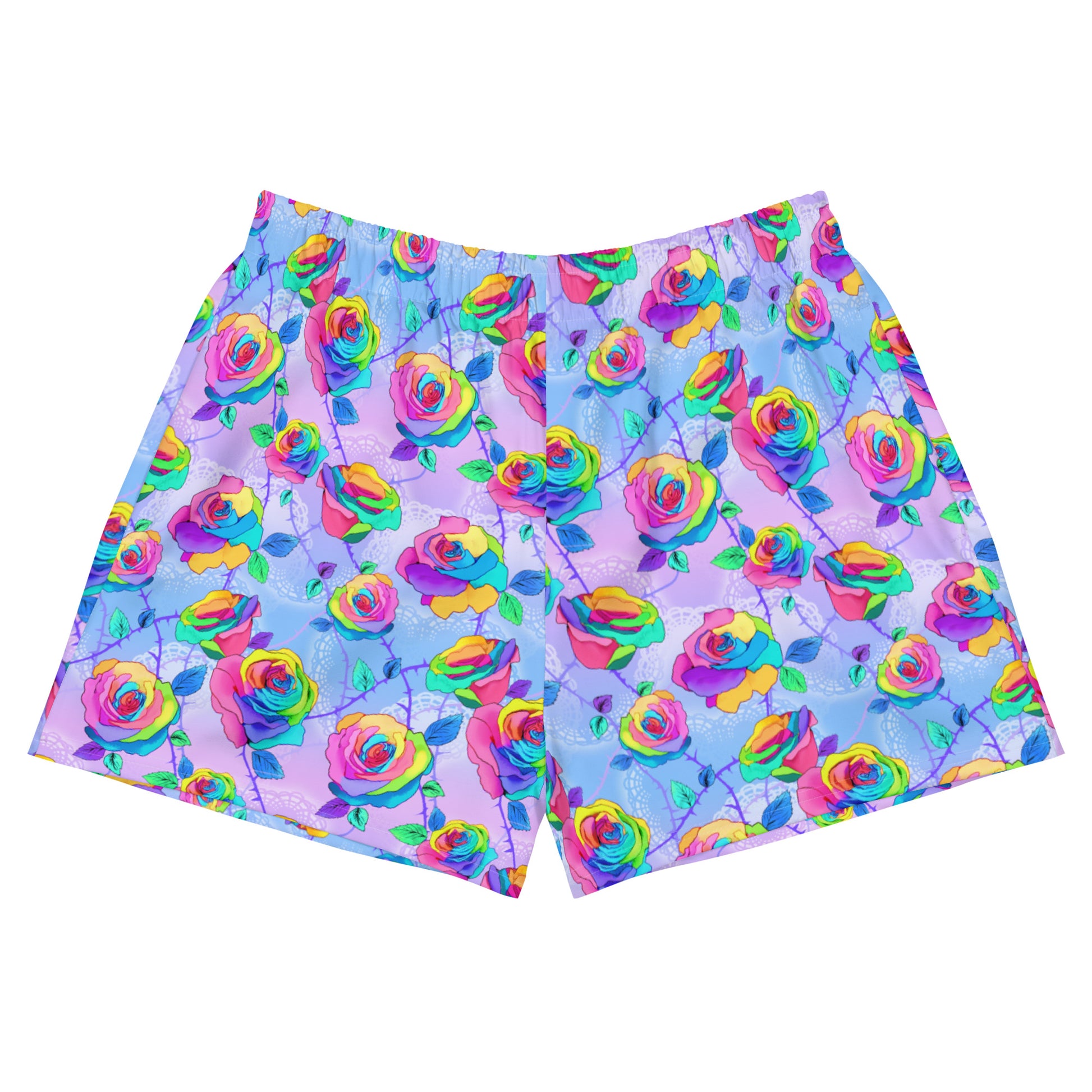 Colorful Enchanted Rose Athletic Short Shorts, perfect for a stylish yet comfy look, ideal for summer activities.