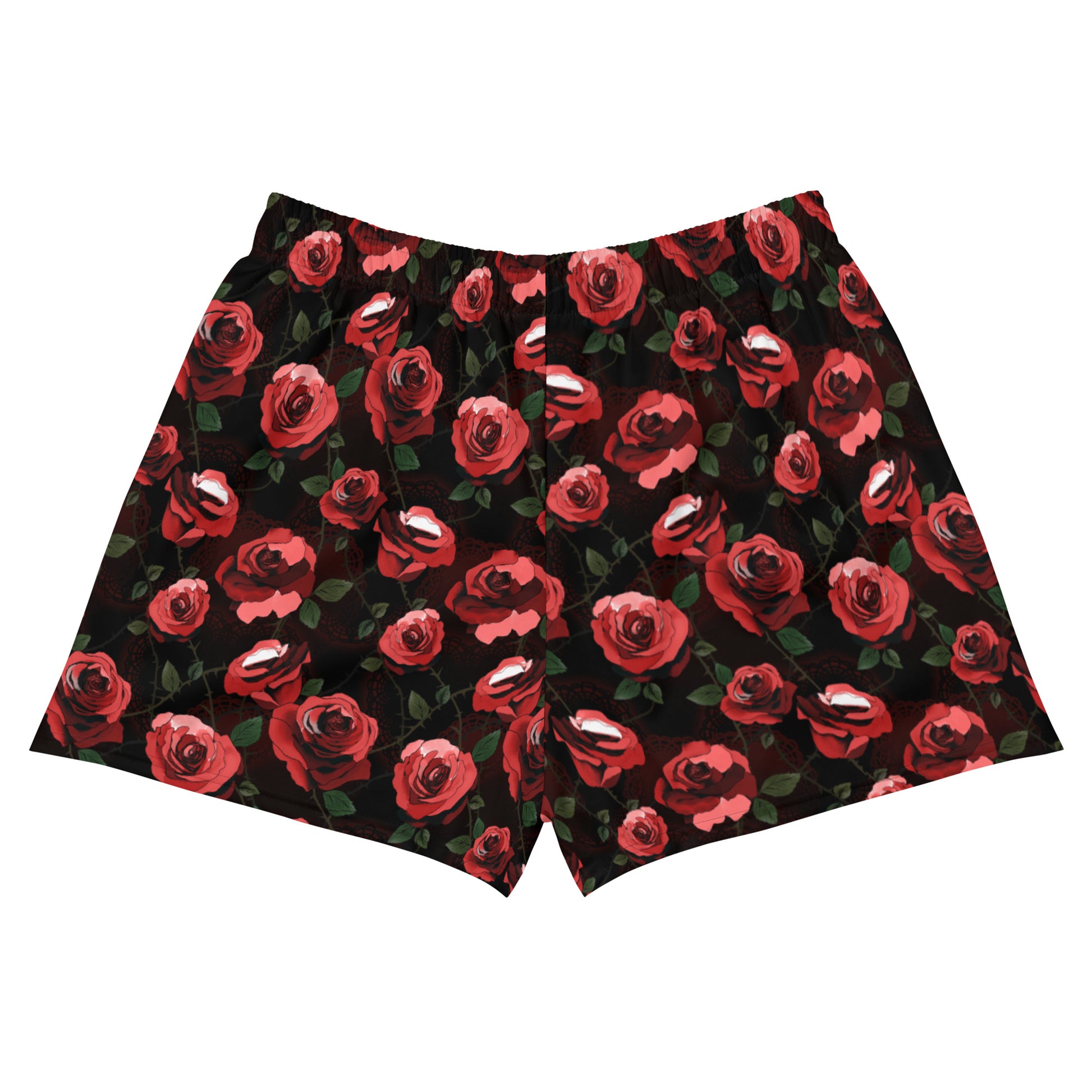 Stylish Enchanted Rose Athletic Short Shorts with a vibrant rose print, perfect for a comfy, chic workout look.