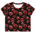 Stylish Enchanted Rose Crop Top featuring a vibrant floral design, perfect for any outfit and mood.