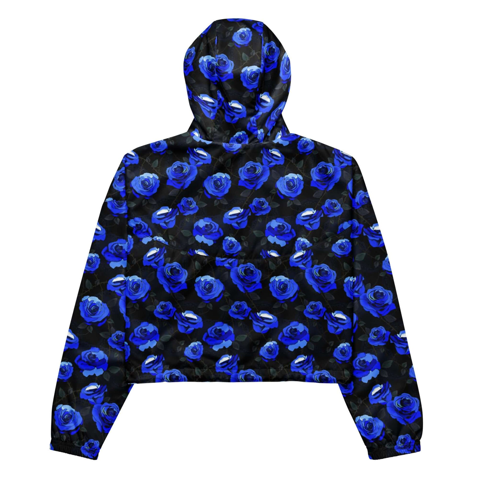 Stay stylish in the Enchanted Rose cropped windbreaker, featuring a vibrant floral design and functional pockets.