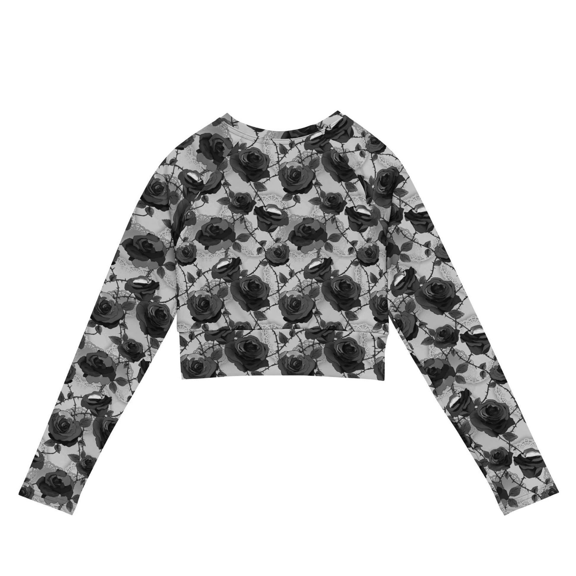 Enchanted Rose Long-sleeved Crop Top features a stunning floral design, perfect for any gothic princess vibe.