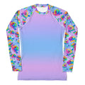Bright and colorful Enchanted Rose Rash Guard with long sleeves, perfect for active days outdoors. Comfortable and stylish.