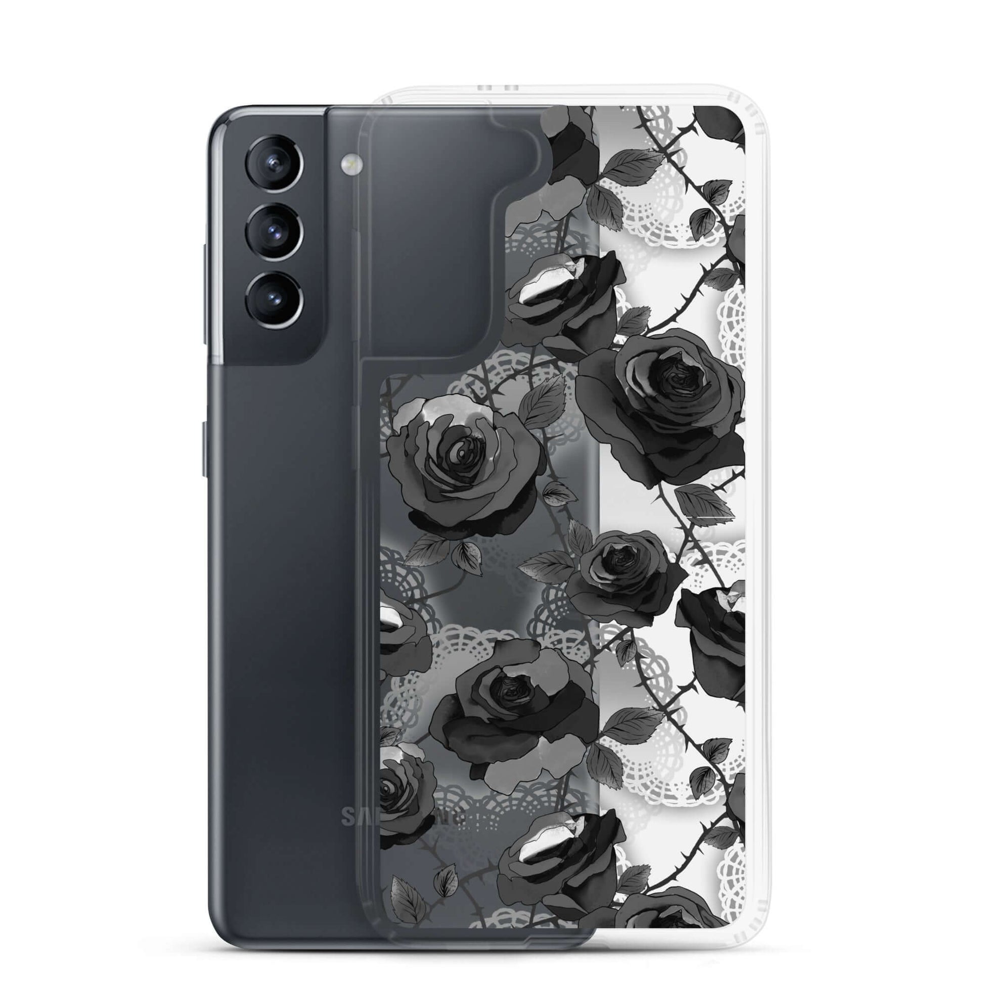 Sleek Enchanted Rose Samsung® Clear Case (Transparent) offers protection with a solid back and flexible sides for easy use.