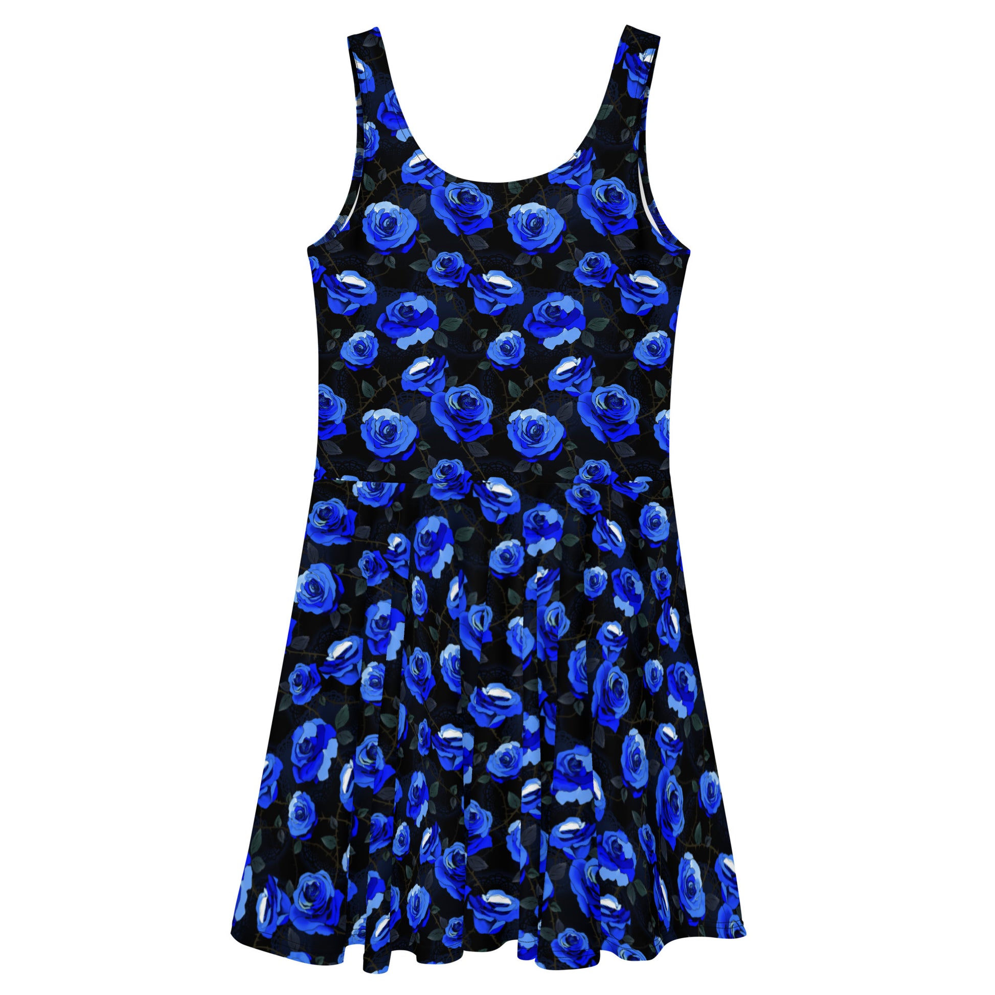 Chic and comfy, the Enchanted Rose Skater Dress features a flared skirt and vibrant floral design for any occasion.