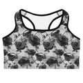 Stylish Enchanted Rose Sports bra featuring a black rose design, perfect for workouts with a touch of mystery.
