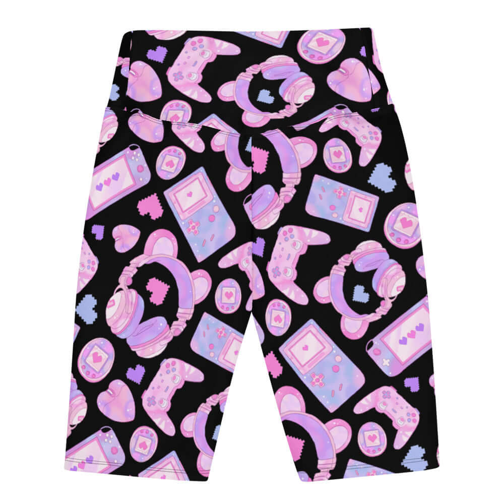 High-waisted Gamer Girl Biker Shorts with playful gaming graphics, perfect for style and comfort from your favorite store.