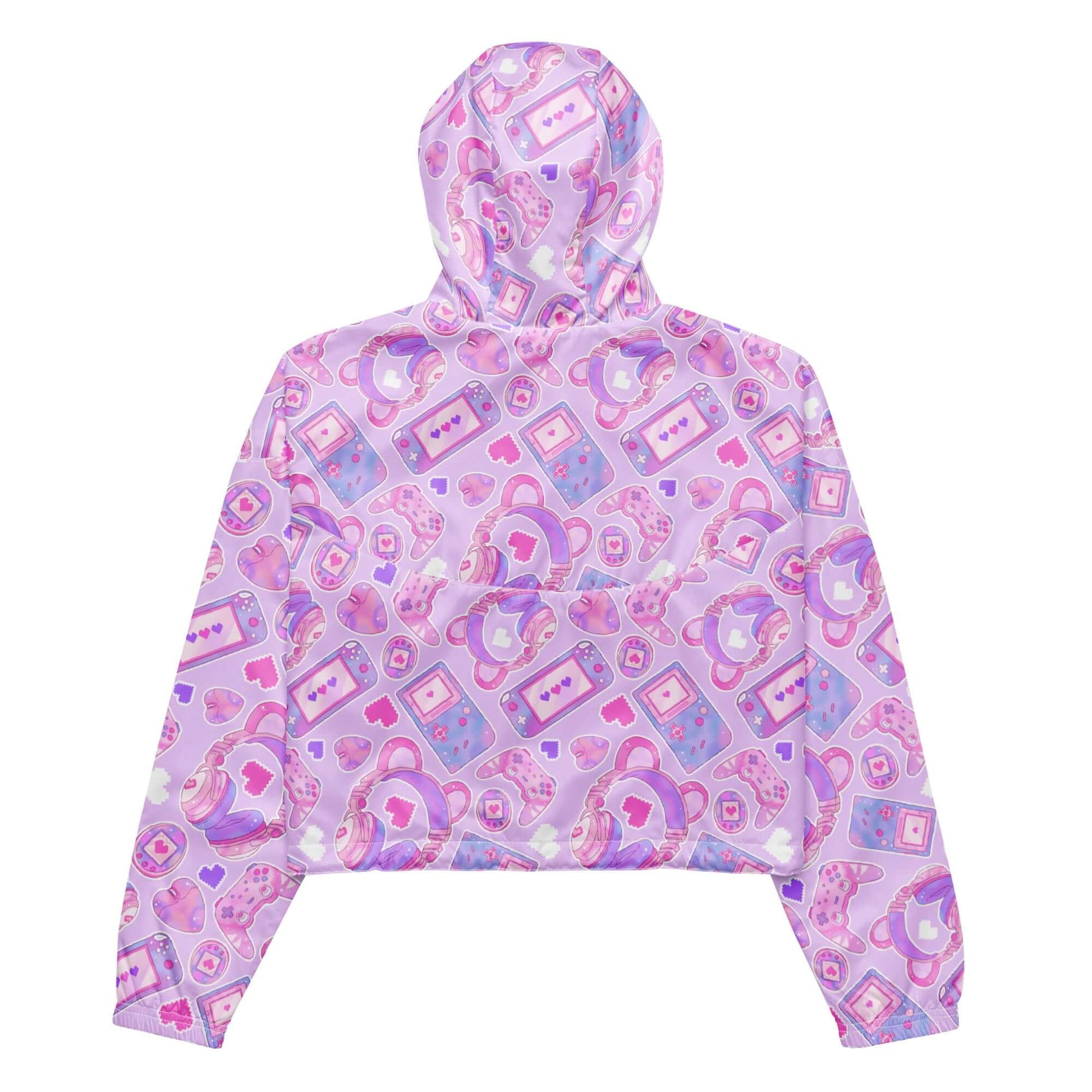 Gamer Girl cropped windbreaker in vibrant colors, perfect for outdoor adventures with functional drawcords and pockets.