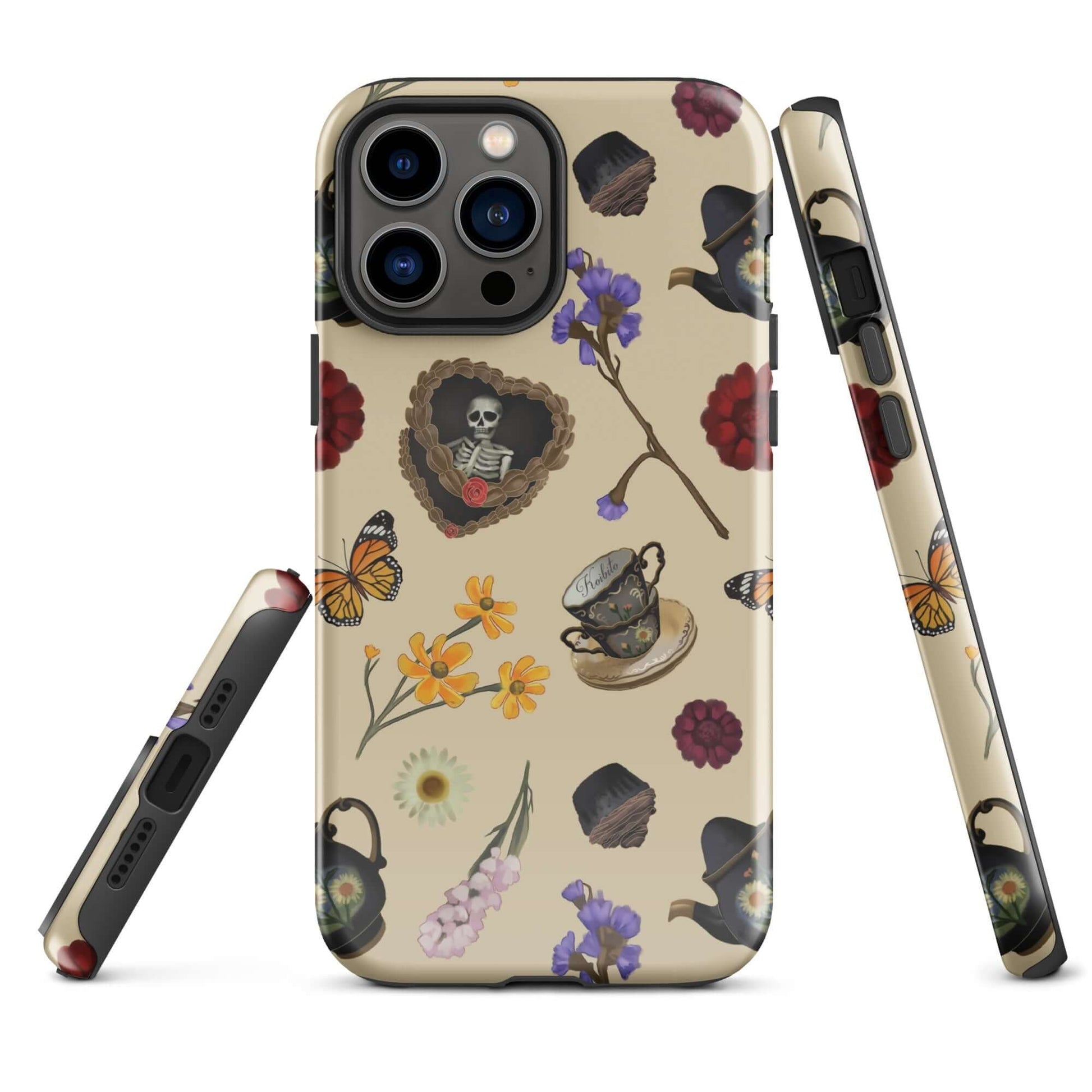 Stylishly protect your phone with the Gothic Tea Time iPhone® Tough Case, featuring elegant floral and skull designs.