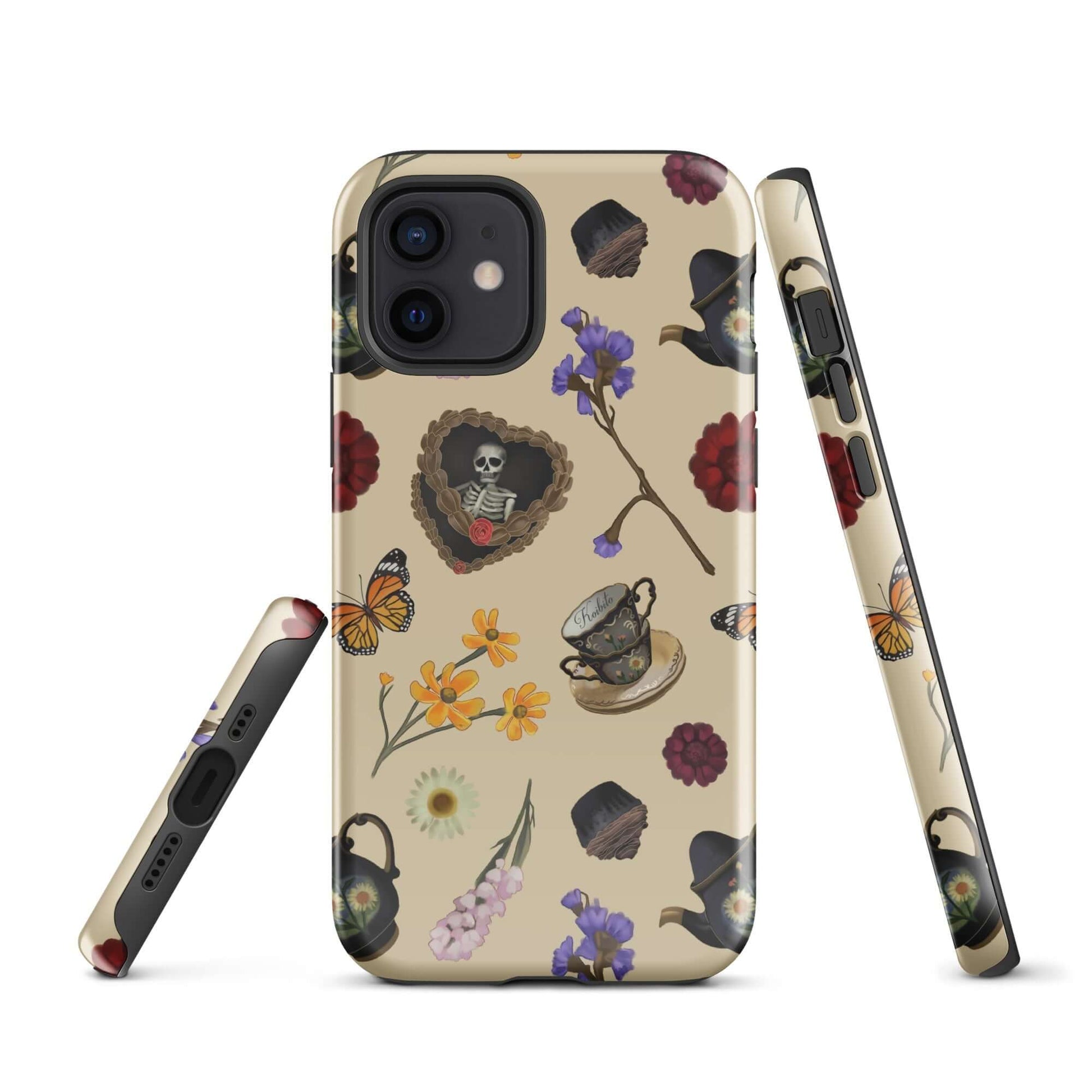 Gothic Tea Time iPhone® Tough Case features a stylish design with floral and skull motifs for chic phone protection.