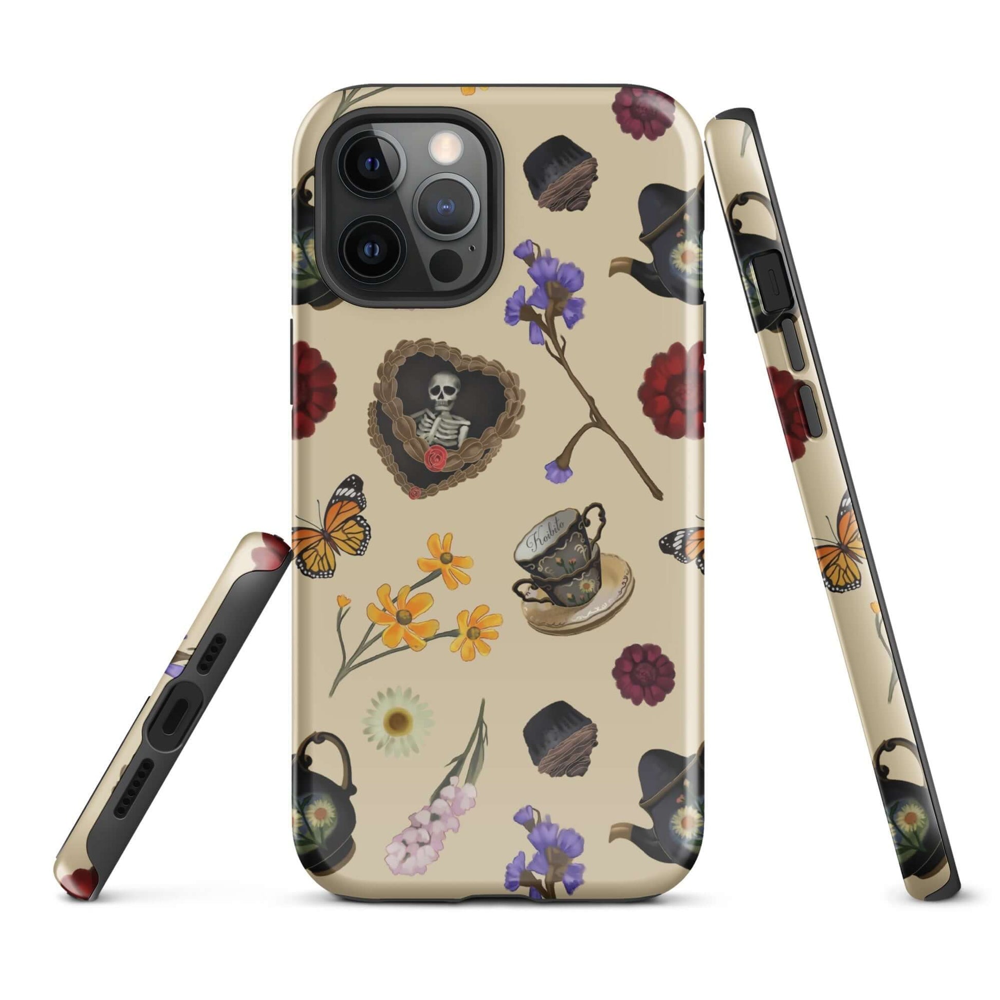 Stylish Gothic Tea Time iPhone® Tough Case featuring floral and whimsical designs for durable phone protection.