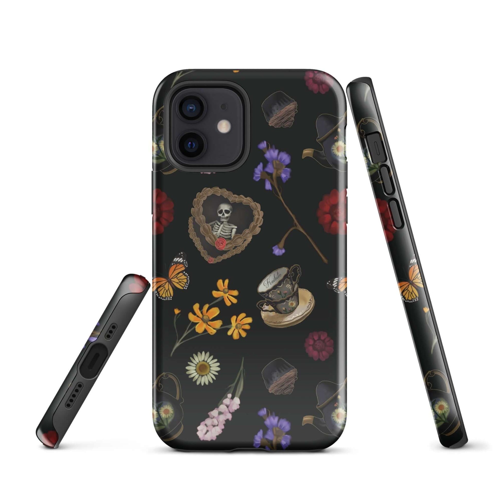 Gothic Tea Time iPhone® Tough Case with stylish floral and skull designs, perfect for protection and fashion.