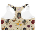 Gothic Tea Time Sports bra features whimsical flowers and butterflies, perfect for workouts with personality and style.