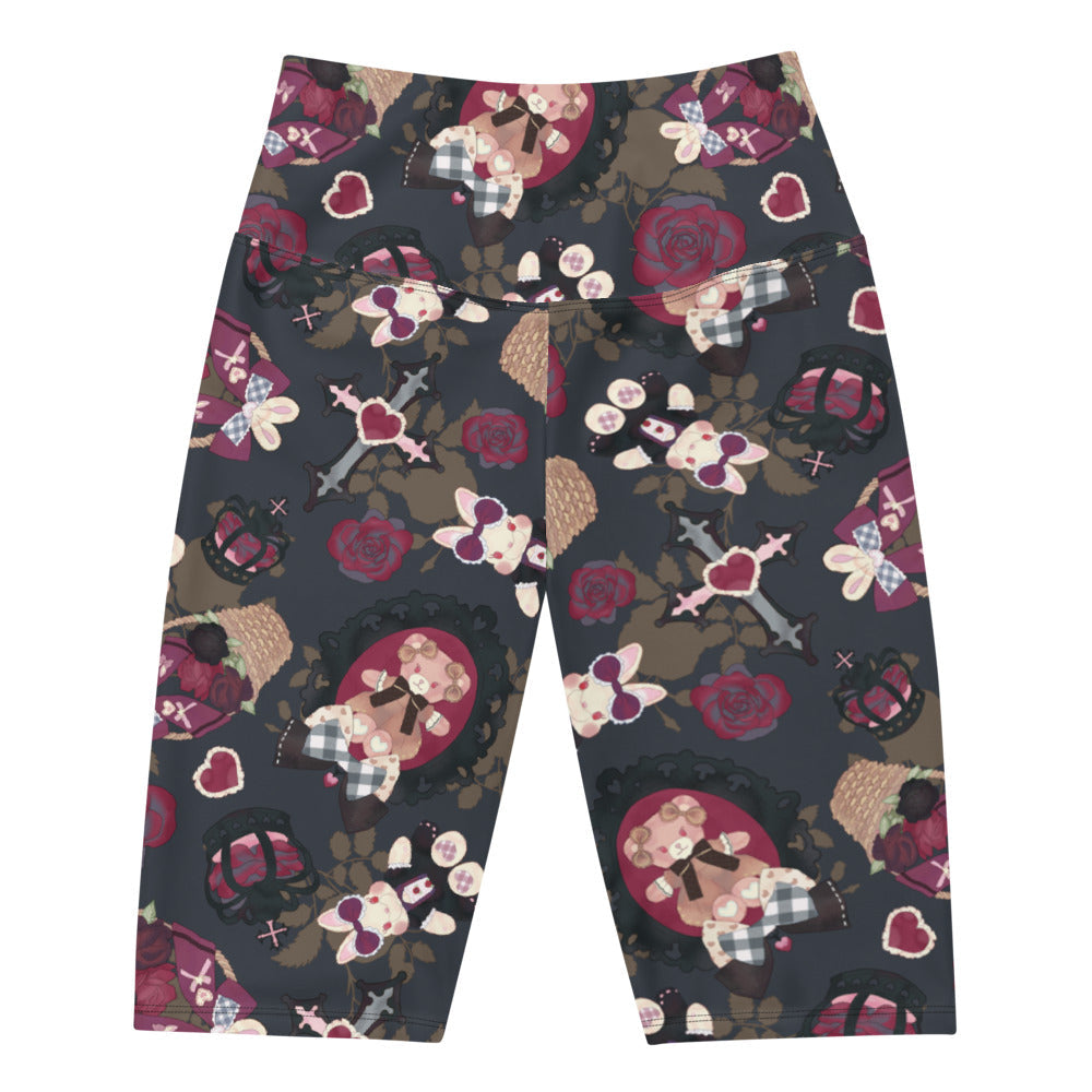 High-waisted Gothic Teddy Biker Shorts featuring regal motifs for comfort and style during workouts. Perfect for queens!