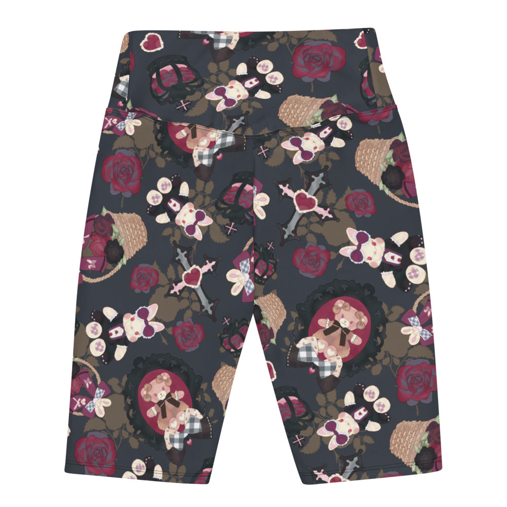 High-waisted Gothic Teddy Biker Shorts featuring regal motifs for stylish workouts and ultimate comfort.