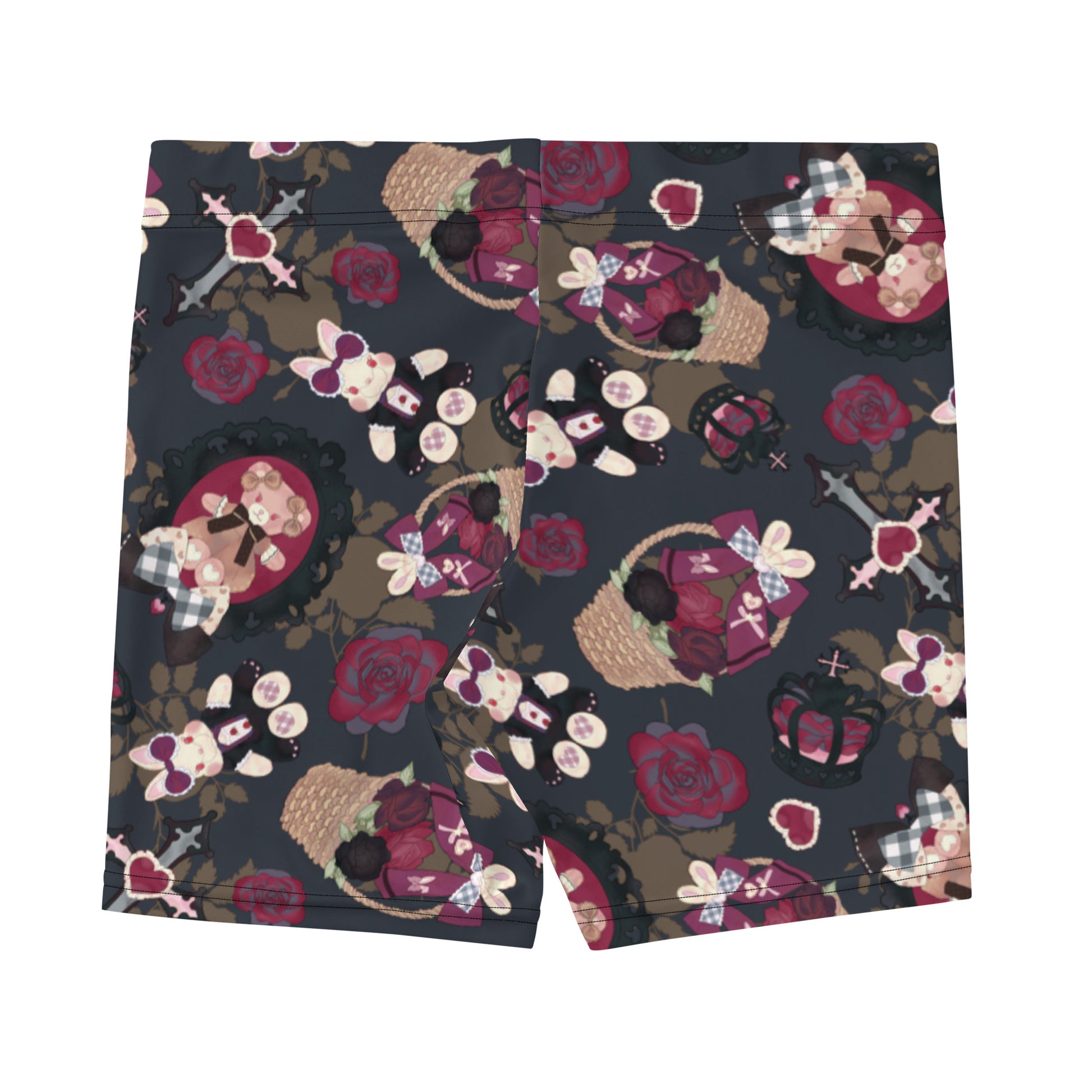 Gothic Teddy Shorts with a cute floral and teddy print, perfect for workouts or casual wear. Adorable and comfy!