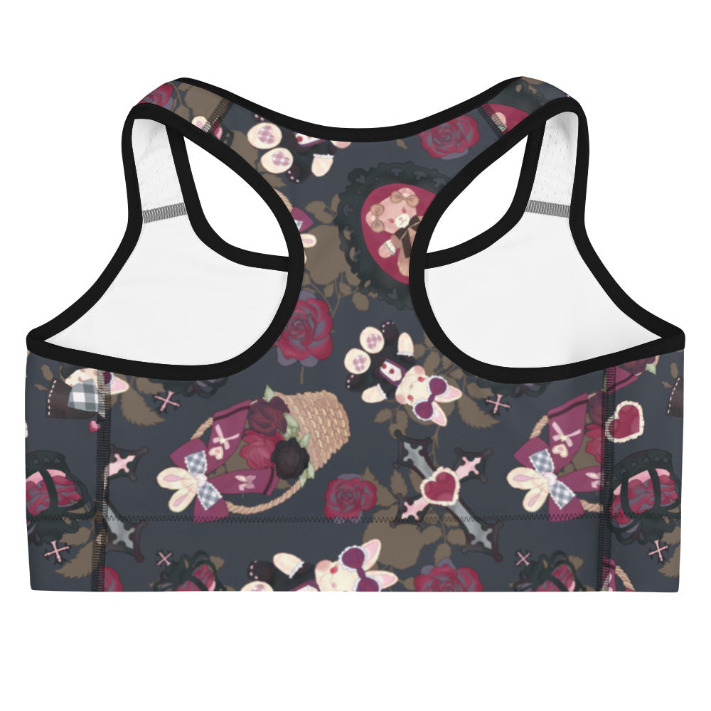 Gothic Teddy Sports bra featuring regal motifs; perfect for conquering workouts with style and comfort.