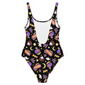 Stylish Halloween Treat One-Piece Swimsuit featuring fun spooky designs for a perfect beach look. Ideal for all figures!