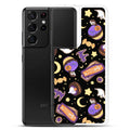 Sleek Halloween Treat Samsung® Clear Case featuring colorful spooky designs, perfect for protecting your phone in style.