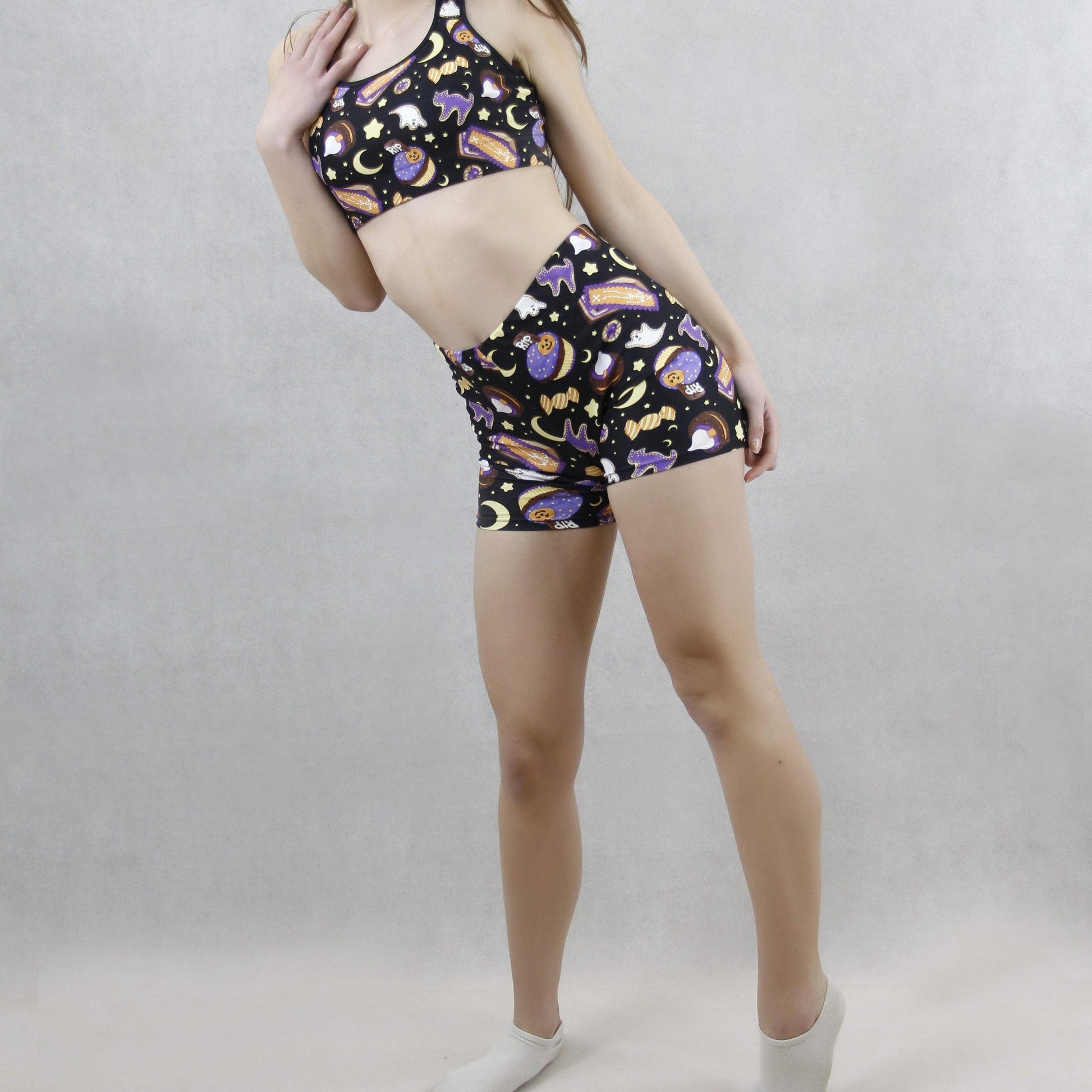 Stylish Halloween Treat Shorts featuring fun designs, perfect for workouts or errands. Stay comfy and cute all season!