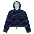 Lightweight and stylish, the Higanbana cropped windbreaker features a vibrant blue floral design, perfect for adventures.