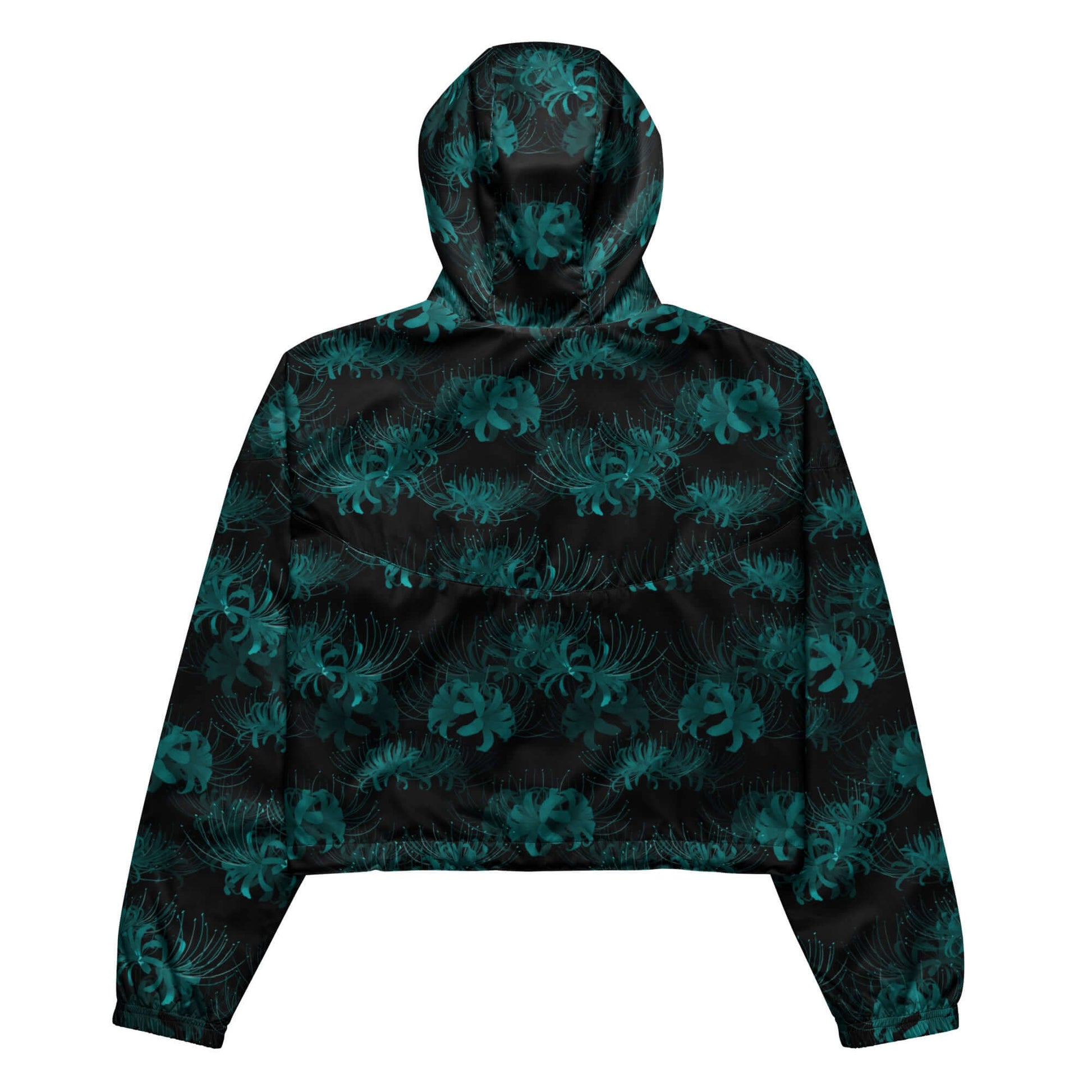 Stylish Higanbana cropped windbreaker in black, perfect for adventures with a lightweight, waterproof design.
