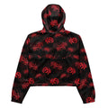 Stylish Higanbana cropped windbreaker in black with vibrant red floral print, perfect for outdoor adventures.