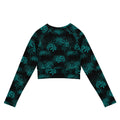 Eco-friendly Higanbana Long-sleeved Crop Top in black with floral design, perfect for athleisure and sports.