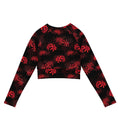 Higanbana Long-sleeved Crop Top features a stylish floral design, perfect for eco-friendly athleisure looks.