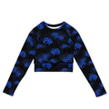 Stylish Higanbana Long-sleeved Crop Top features a floral design, perfect for eco-friendly athleisure wear.
