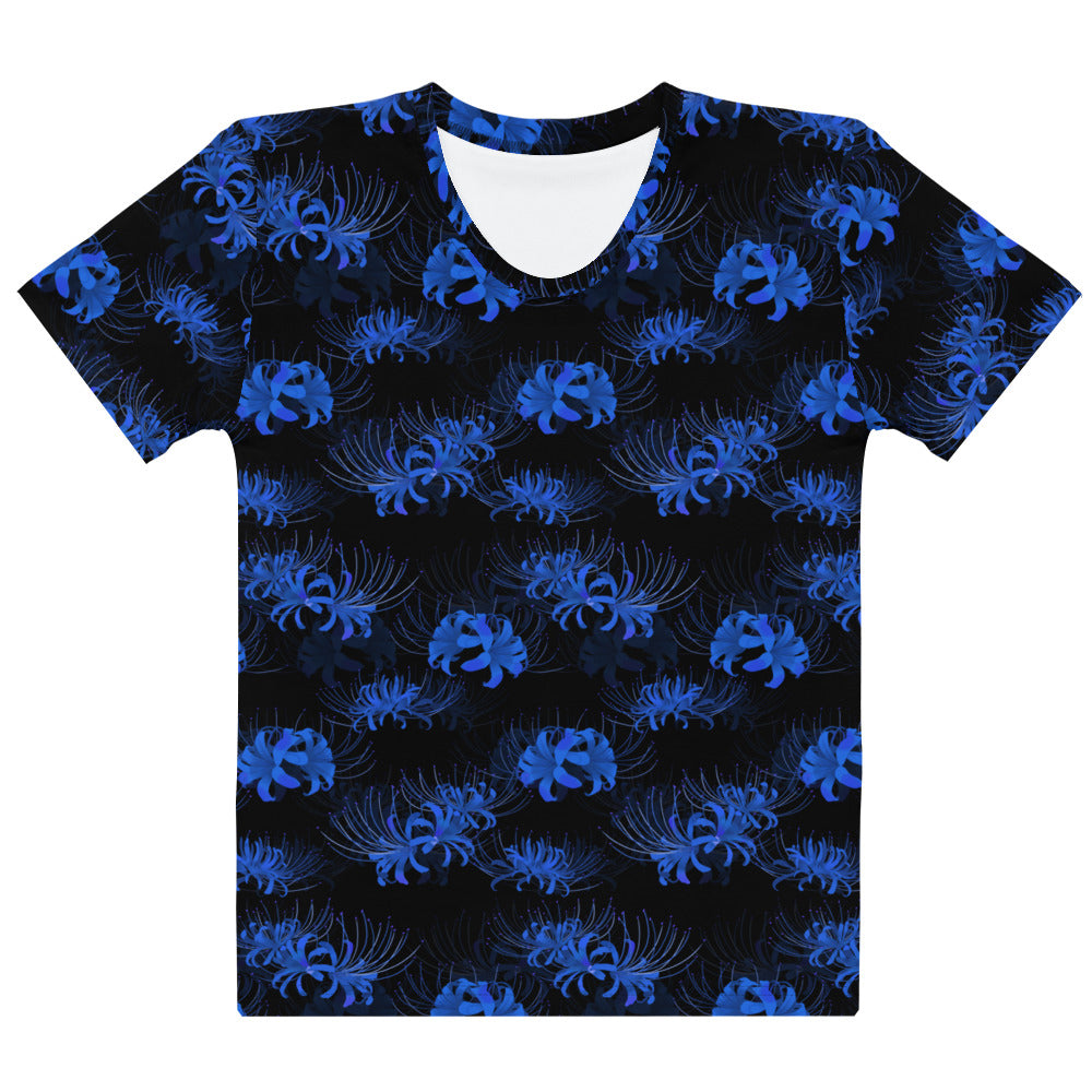 Stylish Higanbana T-shirt featuring a unique blue floral pattern, perfect for gym, work, or casual outings.