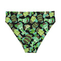 High-waisted Choco Mint Bikini Bottom featuring vibrant patterns, perfect for summer beach days and spa visits.