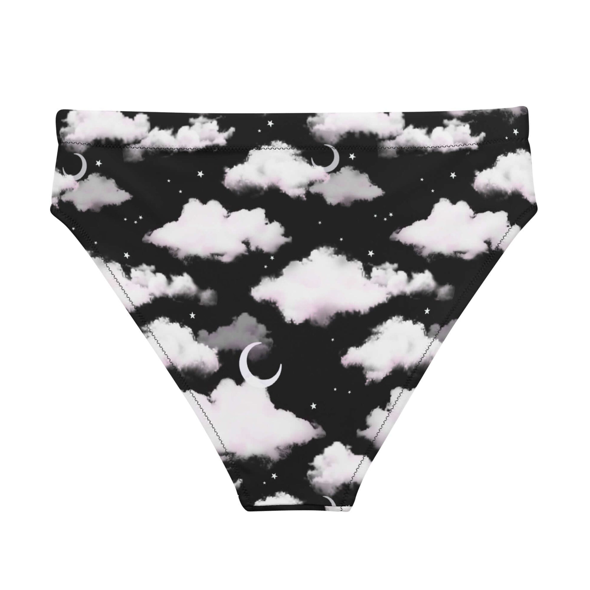 High-waisted Cloudy Sky Bikini Bottom featuring a dreamy cloud print, perfect for beach adventures or relaxation.