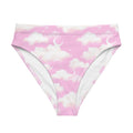 High-waisted Cloudy Sky Bikini Bottom featuring a whimsical cloud print, perfect for beach adventures or relaxing days.