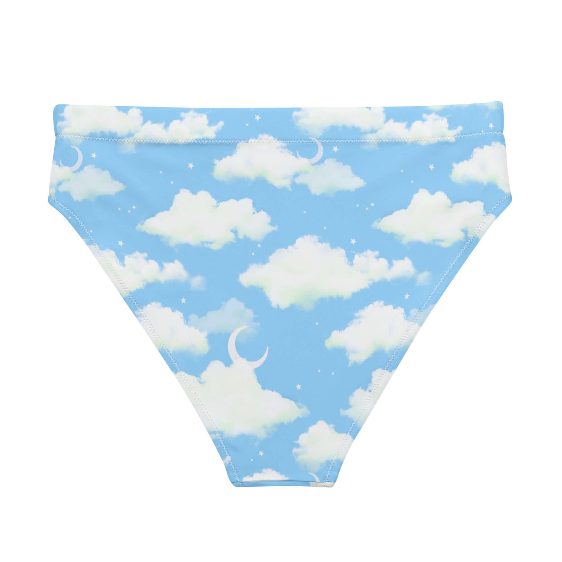 High-waisted Cloudy Sky Bikini Bottom in blue, perfect for beach days or pairing with a matching top.