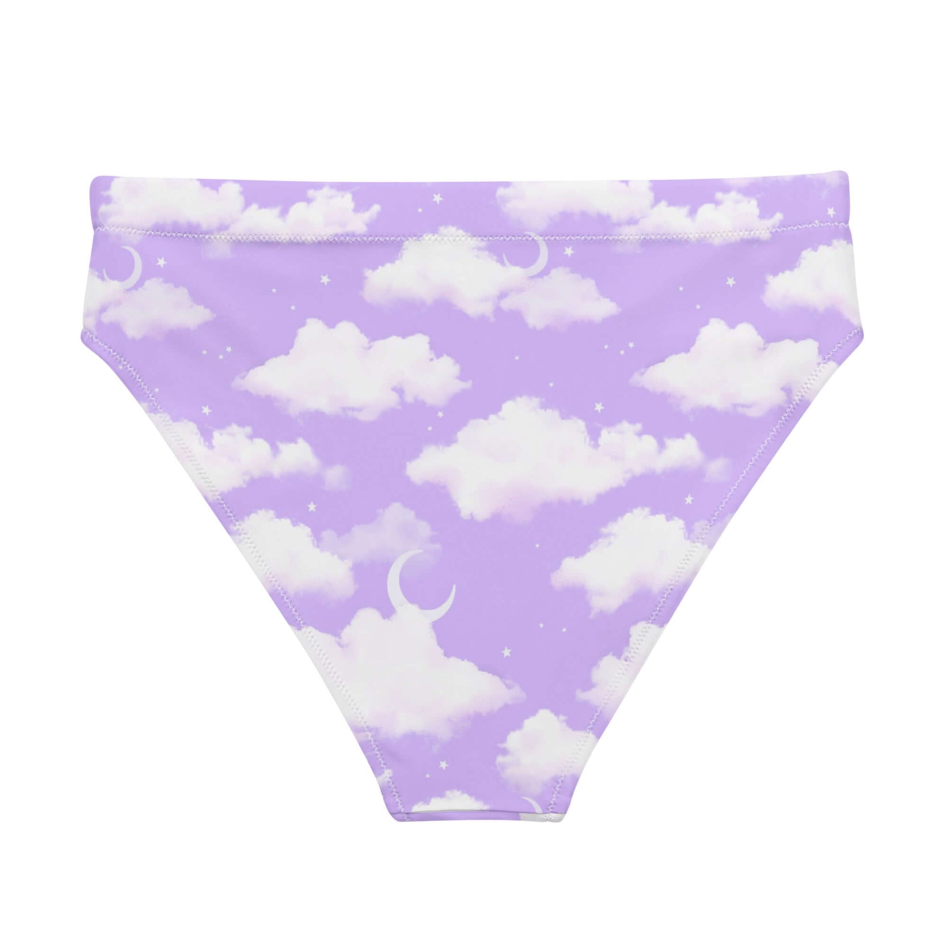 High-waisted Cloudy Sky Bikini Bottom features a dreamy cloud print, perfect for beach days or relaxing by the pool.