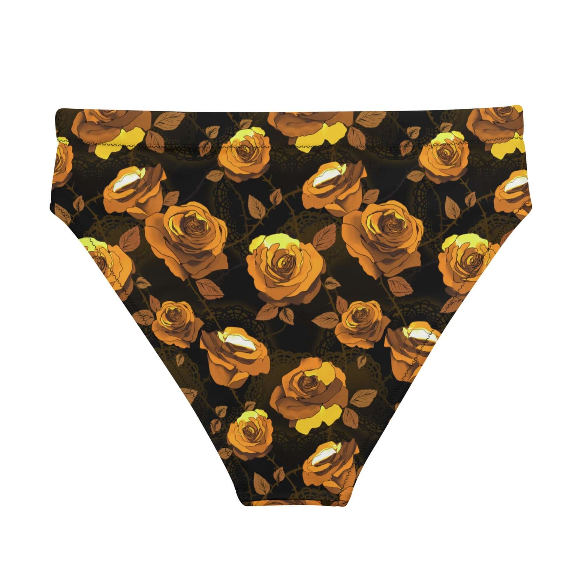 High-waisted Enchanted Rose Bikini Bottom features a stylish floral design, perfect for swimming or lounging.