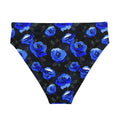 High-waisted Enchanted Rose Bikini Bottom featuring a vibrant blue rose print, perfect for swimming and lounging.