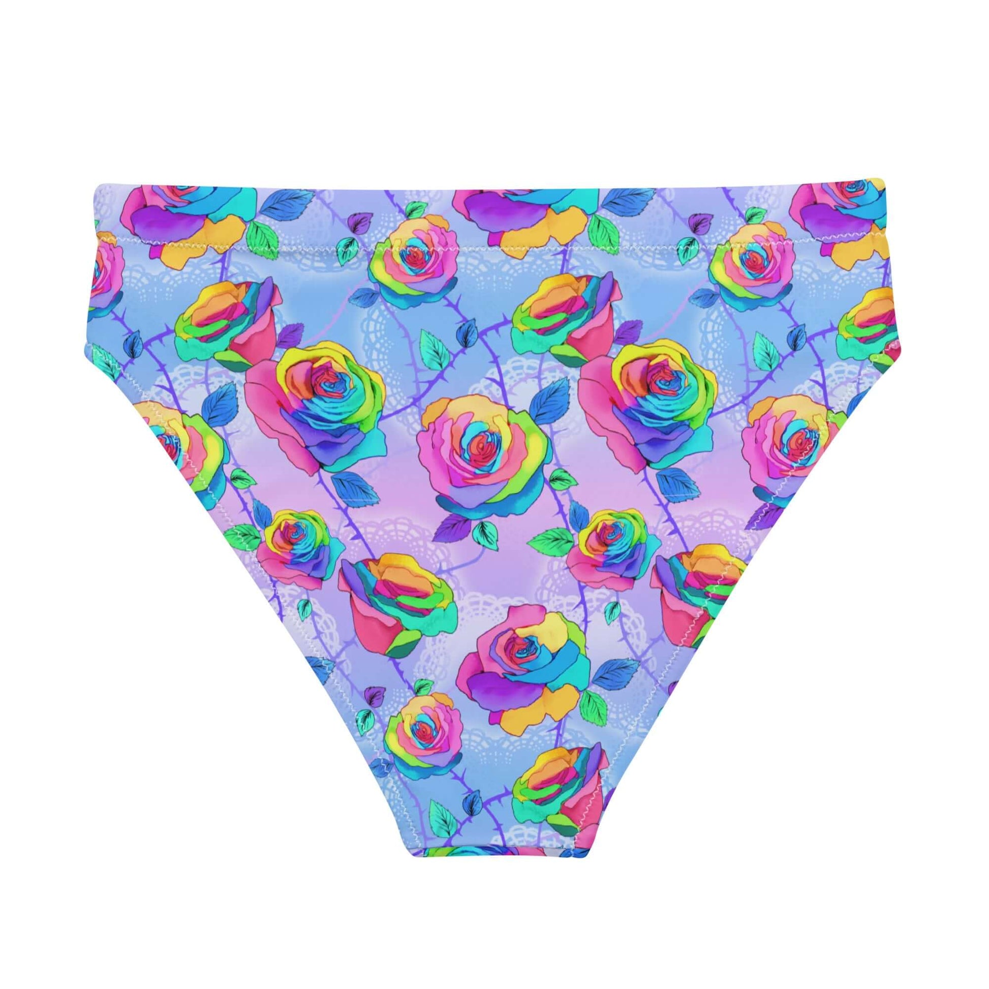 Bright and colorful High-waisted Enchanted Rose Bikini Bottom, perfect for swimming and lounging comfortably.