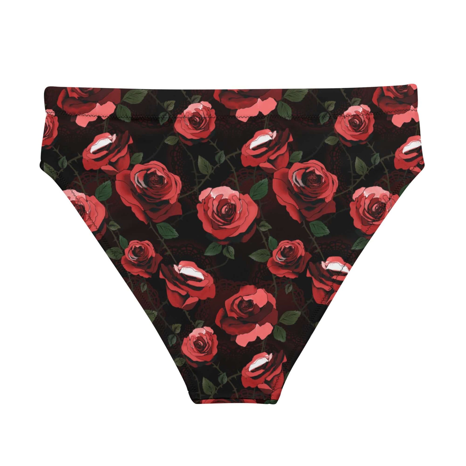 High-waisted Enchanted Rose Bikini Bottom features a vibrant floral print, perfect for lounging and swimming in style.