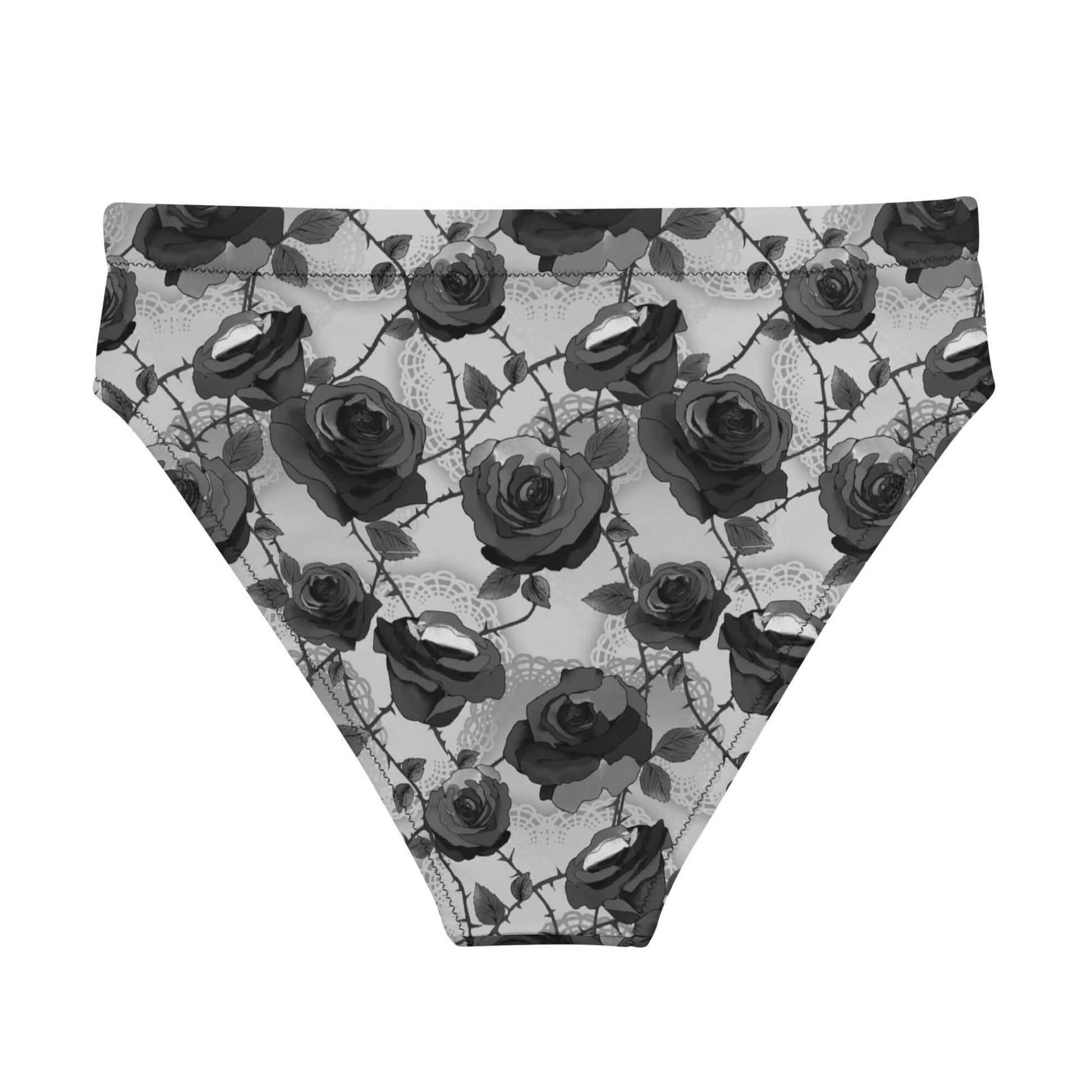 High-waisted Enchanted Rose Bikini Bottom featuring a chic floral design, perfect for swimming and lounging in style.