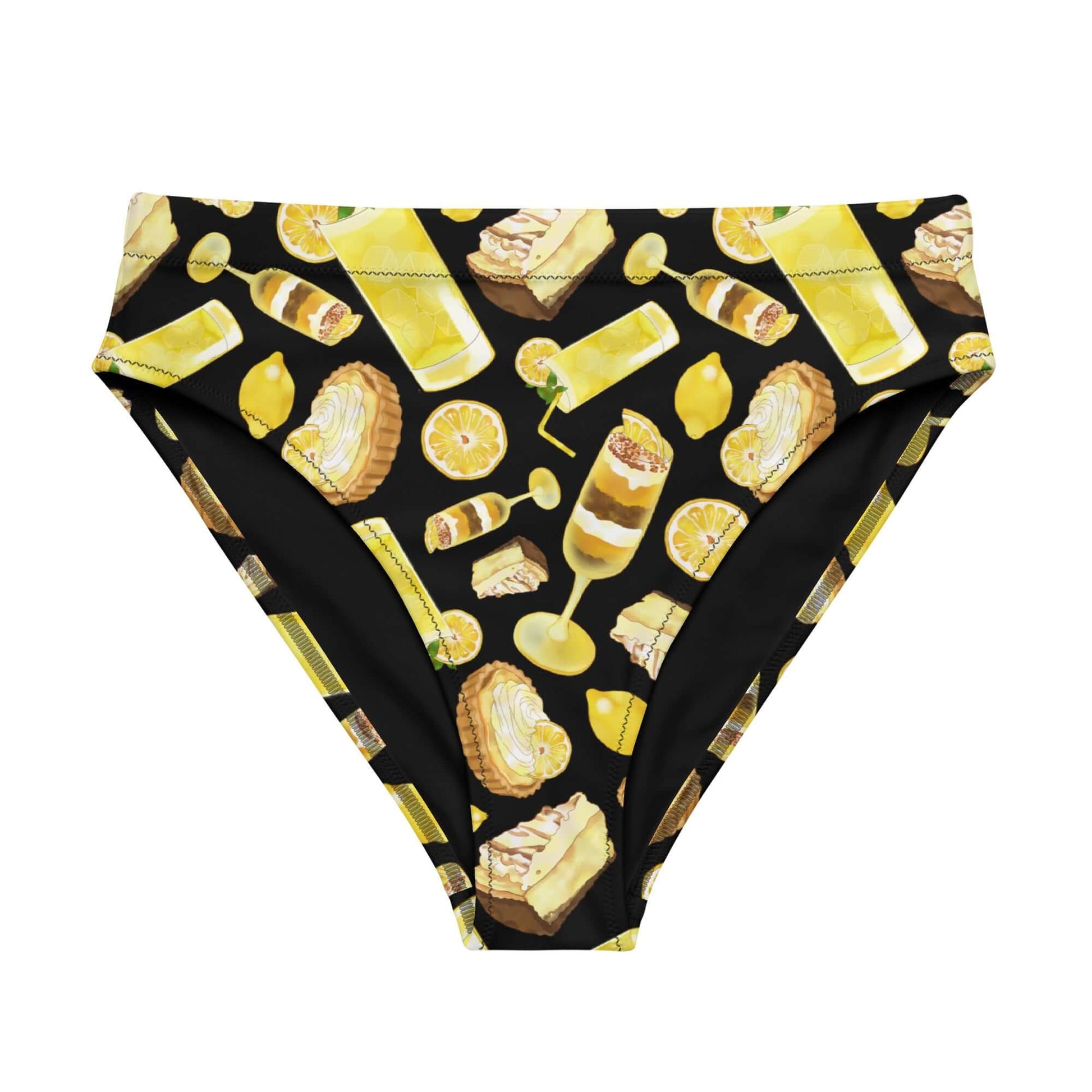 High-waisted Lemon Bikini Bottom features a fun lemon print, perfect for beach days or spa visits. Stylish and comfortable!
