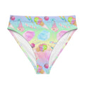 Bright and fun, the High-waisted Rainbow Candy Bikini Bottom is perfect for beach days or spa visits.