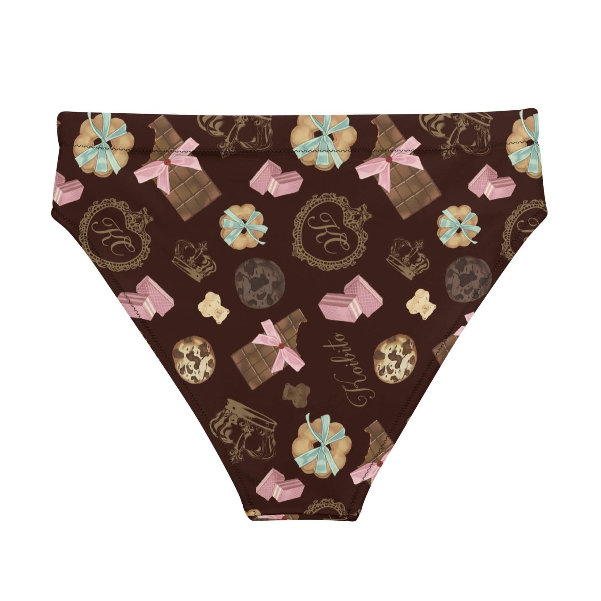 High-waisted Royal Cookie Bikini Bottom with a fun chocolate pattern, perfect for beach days and summer vibes.