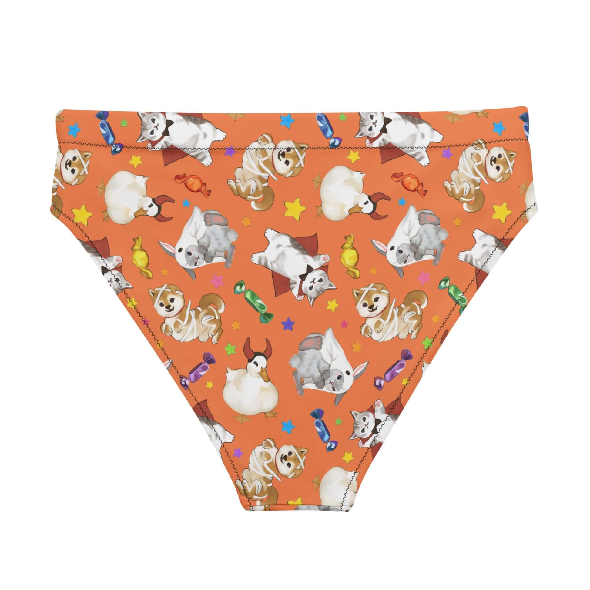 Stylish High-waisted Trick or Treaters Bikini Bottom, perfect for fun beach days with a cute, spooky design.
