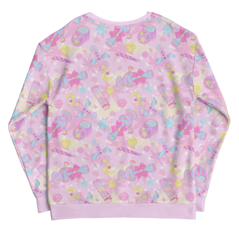 Charming Indica Magica Sweatshirt features a playful kawaii design, perfect for showcasing your chill style.